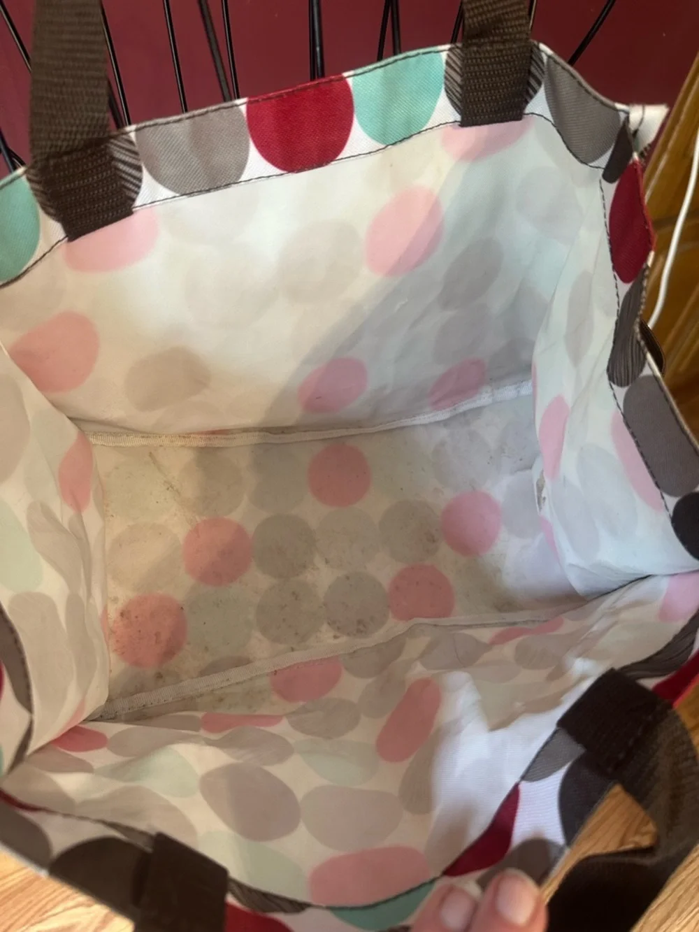 thirty-one Polka Dot Tote in Red, Aqua & Brown